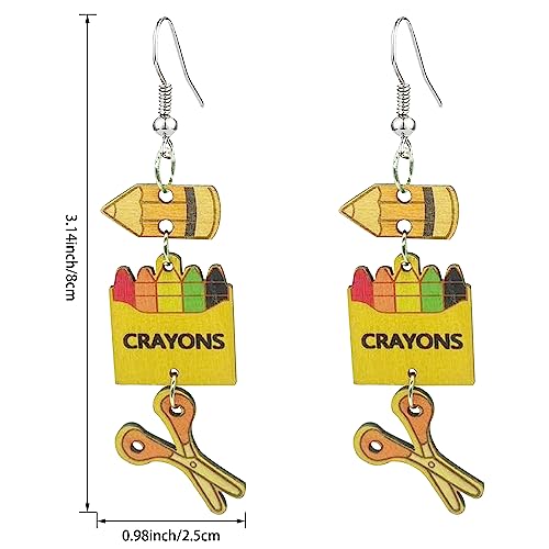 CWVHQ Brincos de tesoura de lápis coloridos engraçados de madeira com tesouras de giz de cera clássi