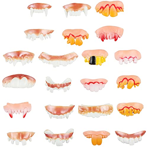 Sumind 22 Pieces Ugly Fake Halloween Vampire Fangs Teeth Gnarly Teeth Gag Teeth Bob Teeth Vampire Denture Teeth Halloween Decoration Theme Costume Party Favors