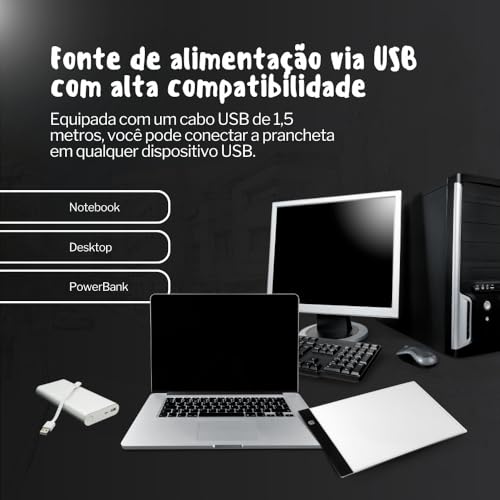 Prancheta Desenho com Luz LED A4 USB 3 Níveis de Iluminação Transposição Desenho Infantil Profission
