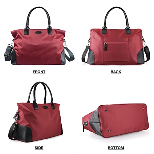 ECOSUSI Duffle Bag Weekender Bag Nylon Overnight Bag Travel Tote Carry On Bag with Trolley Sleeve for Travel, Sports, Red