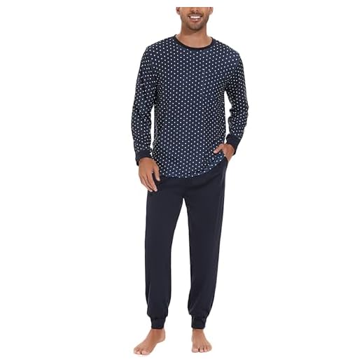 Sykooria Pyjama Hommes d'automne et d'hiver Ensemble de Chemise Manches Longues Vêtements de Nuit en Coton à Hauts et Pantalons Lâche Décontracté Confortable Stile A-PAT2 M