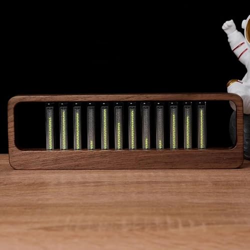 Indicatore di spettro LED con base in legno, luce di riconoscimento del ritmo musicale, 12 tubi Nixie, 7 modalità preimpostate, modalità dinamica commutabile, riduzione intelligente del rumore