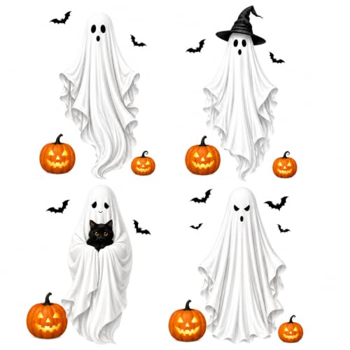 Extra Large Halloween Window Clings, Ghost Witch Hat Pumpkin Decals