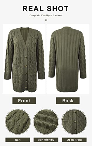 Image of PRETTYGARDEN Long Sleeve Cable Knit Long Cardigan for Women 2026 Spring Winter Chunky Open Front Button Sweaters with Pockets