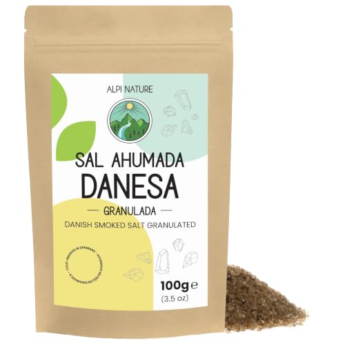 Sal Ahumada Danesa Granulada 1-3mm de Alpi Nature, Sal Marina Granulada de Madera de Haya Ahumada en Frío (100G)