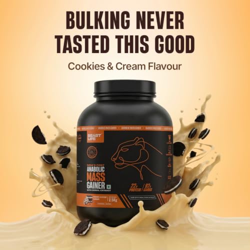 Image of BeastLife High Protein Mass /Weight Gainer | 2.5 KG | Cookies & Cream | NABL LAB Tested | For Muscle Gain & Fast Growth | Cereal-Based Formula, No Maltodextrin | India's #1 Cereal Based Bulk Gainer