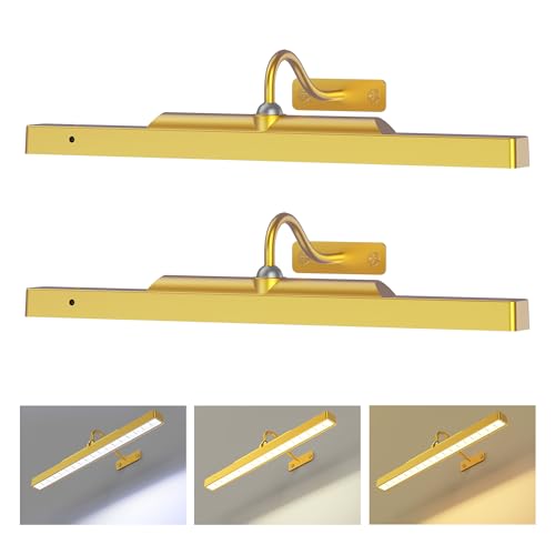 Picture Light Gold 2Pack, 5000mAh Battery Opertated Cordless Picture Lights for Wall, 16in CCT Dimmable with Touch Control for Wall Painting,Frame, Po