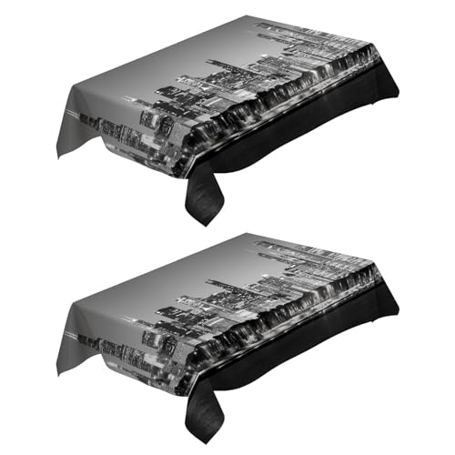 Nappe en Polyester Vue De Nuit Grise sur La Ville De New York 140x180 cm Nappe 3D Rectangulaire Anti Tache, Facile D'entretie, Nappe de Table pour Cuisine Picnic Party...