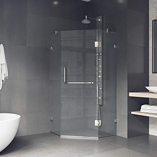 Vigo Vg6062Bncl36 34.13" -34.13" W -73.38" H Frameless Hinged Neo-Angle Shower Enclosure With Clear 0.38" Tempered Glass And Stainless Steel Hardware In Brushed Nickel Finish With Reversible Handle #TOP3