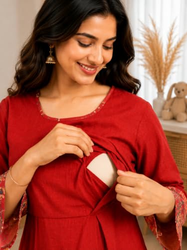 Image of RITIJYA Zipless Feeding Kurta Dress for Women | Maternity Nursing Kurti, No-Zip Easy Access | Extra Pleats Pre to Post Pregnancy | Quick-Dry Fabric | S-4XL