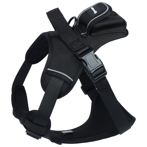 Hjumarayan Arnes Perro Mediano, Dog Harness Arnes Perro con Asa Arnés Ajustable en Tela Oxford con Tiras Reflectantes para Paseos Nocturnos Paseos Diarios, Negro L