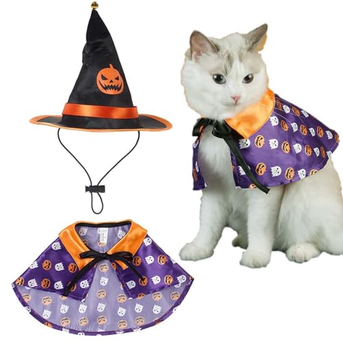 Capa de gato, disfraces de Halloween para gatos, Ropa divertida para gatos magos, Accesorios lindos para vestir cachorros, traje de disfraz de Halloween de bruja para perros para fiesta de cumpleaños