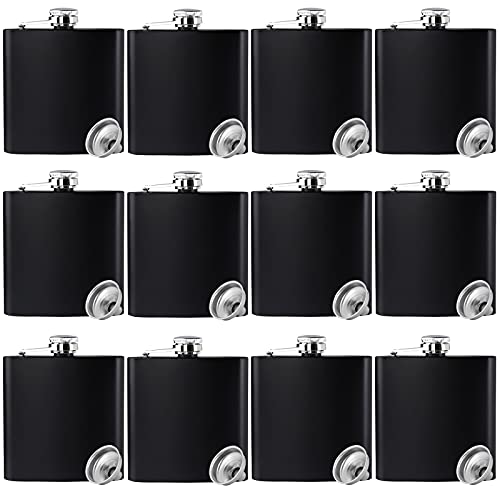 12 Pcs 6 Oz Flasks For Liquor For Men, Matte Black Stainless Steel Leakproof And Funnel, Hip Flask For Wedding Party Gift Outdoor Activities #TOP29