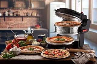 Ariete Forno Pizza Doppio 927, Forno per Pizza con 5 Livelli di Cottura, 2 Piastre Refrattarie Antiaderenti, 2 Pale in Legno Incluse, Max 400°C, 2 Termostati, Diametro 32 cm, 2300W, Nero