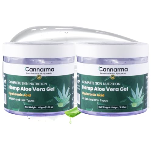Image of Hemp Aloe Vera Gel with Hyaluronic Acid, D-Panthenol with Vitamin B5 For Face, Body & Hair | For Glowing & Soothing Skin, Anti-Ageing & Acne | Suitable for All Skin Types | 100 g (Pack of 2)