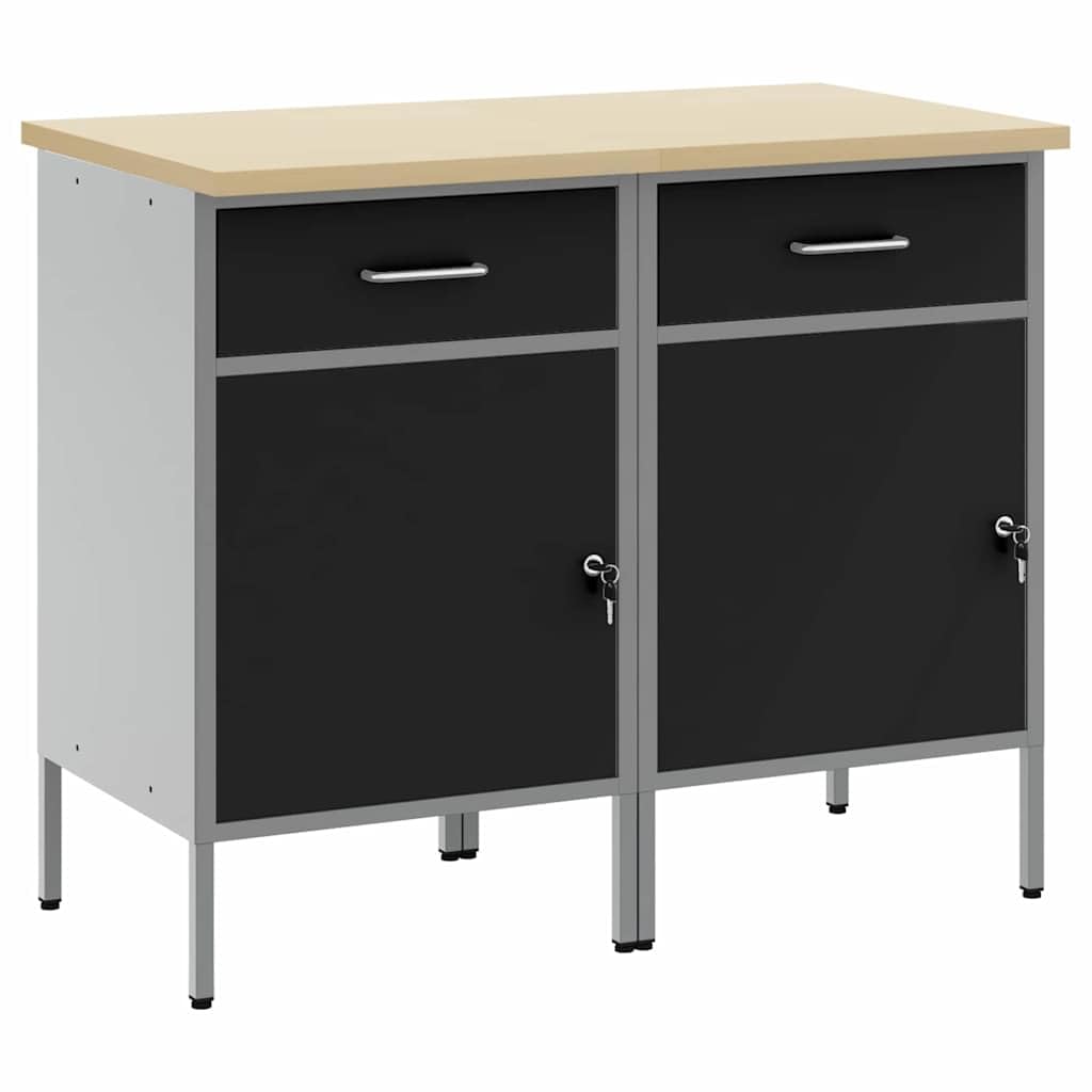 vidaXL Werkbank mit Speicher 2 STK. Schwarz und Grau 100 x 55 x 85 cm | Bietet viel Platz zur Organisation von Gegenständen, Hält deine Inhalte sicher, Konstruktion aus Stahl und Holzwerkstoff