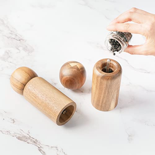 Monday Moose Manual Refillable Solid Acacia Wood Salt And Pepper Grinder Spice Mill Set Ceramic Rotor Steel Core With Strong Adjustable Coarseness (2Pcs - Grinders, Small) #TOP3