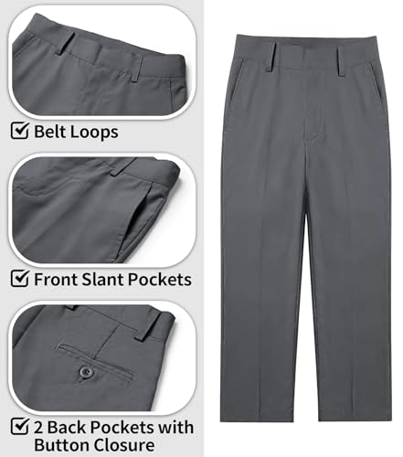 Image of QBK Boys Flat Front Dress Pants Uniform Pants Adjustable Waistband for Toddler to Youth with Pockets