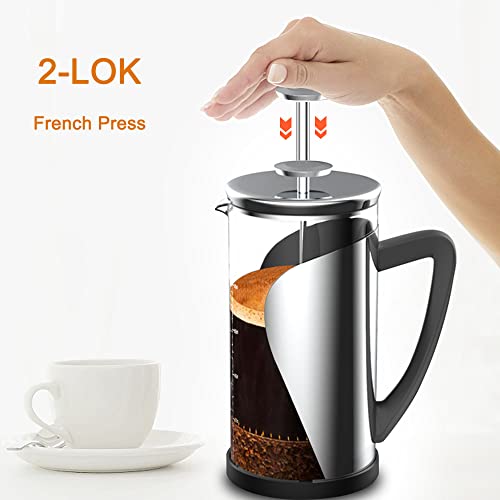 2-Lok French Press Coffee Maker 34 Oz Large Capacity, Glass Stainless Steel Coffee Press Cold Brew Heat Resistant Borosilicate Coffee Pot For Camping/Travel #TOP5