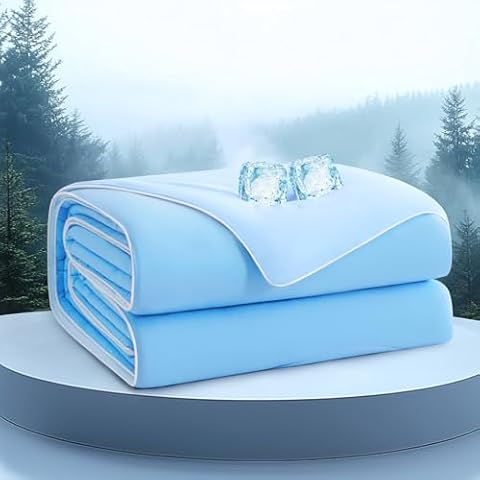 EASELAND Quick Cooling Comforter Twin Size, Summer Double-Sided Ice Blankets for Hot Sleepers,All Night Cooling,Lightweight Breathable All-Season Comforter for Night Sweats,Ice Blue(68x90in) Cover