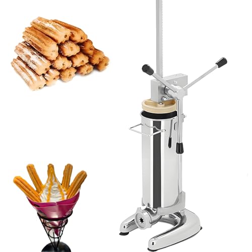 GSHSHOU Máquina Fabricante de Churros, Fabricante de Churros de Rosquillas Españolas Manual con 5 Moldes, Churrera Vertical de Acero Inoxidable, para Relleno y Preparación de Bocadillos 2L