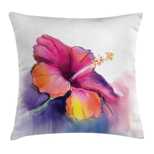 Ambesonne Flower Throw Pillow Cushion Cover, Hibiscus Flower in Pastel