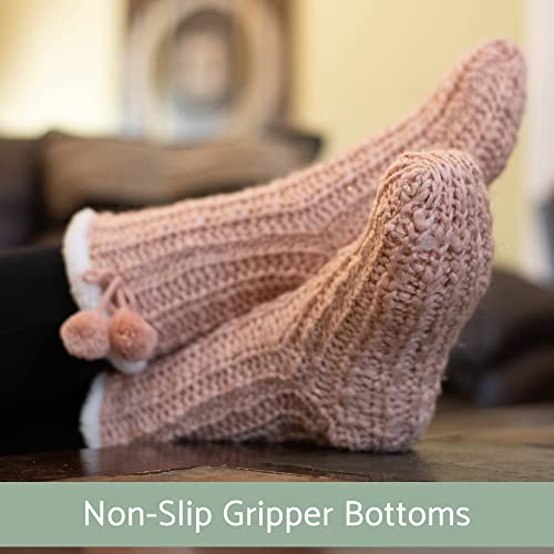 Image of Elanze Designs Gold Glitter Knit Pom Pom Womens One Size Plush Lined Non Skid Indoor Slipper Socks