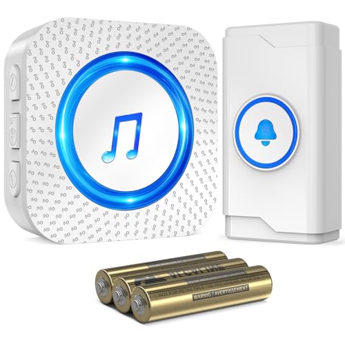 SURFOU Battery Powered Wireless Doorbell 1300FT Range for Home/House/Office/Business, 55 Melodies Waterproof Door Chime Kit with 5 Volume Levels & LED Flash, 1 Push Button & 1 Receiver, White by SURFOU - Used condition - US$11.40
