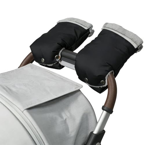 Stroller Hand Muff Gloves, Waterproof Handlebar Mitts with Fleece Lining, Universal Fit for Pram and Pushchair, Winter Hand Warmer (Black)