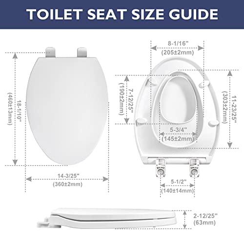 Elongated Toilet Seat With Slow Close Seat, Easy Clean, Suitable Standard Elongated Or Oval Toilet With Thickened Plastic Lid, Plastic, White #TOP2