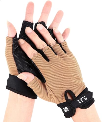Image of Riding Printed Half Finger Gloves,Anti-Skid Silicone Gloves for Cycling Fitness Cycling Gloves (Brown, One Size)