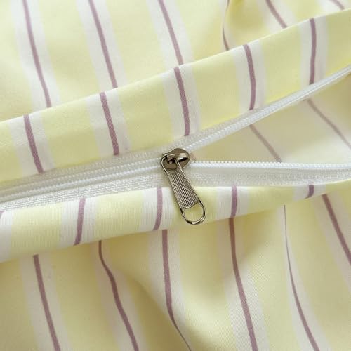 Image of VM VOUGEMARKET Kawaii Cream Yellow Purple Striped Microfiber Duvet Cover Set, Lightweight Soft Pastel Line Pattern Bedding Set for Cozy Aesthetic Bedroom-Queen,90 inchx90 inch