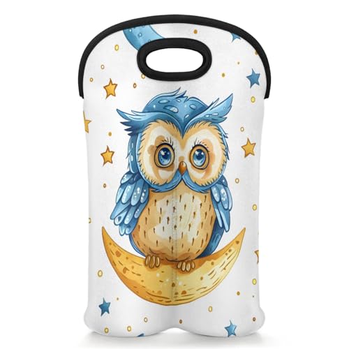 GzLeyigou 2 Bottles Owl Wine Bag Sleeve Totes Cute Neoprene Protective Wine Carrier Bag for Wine,Water, Champagne, Beer, Baby Bottles,Gift 14.5 x 10 Inches