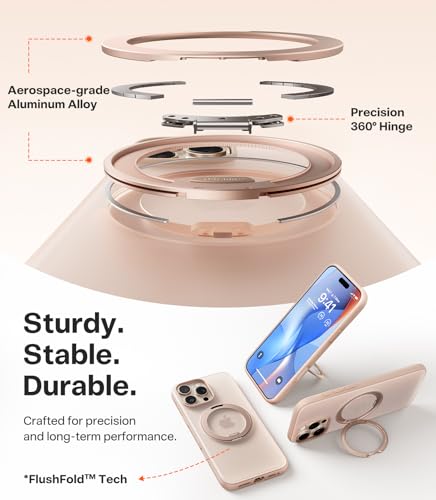 Image of TORRAS 360 Magnetic Stand for iPhone 16 Pro Max Case, [Fit for MagSafe] [Military-Grade Protection] Translucent Slim Case for iPhone 16 Pro Max, Desert Titanium, Ostand O3 Fitness Series