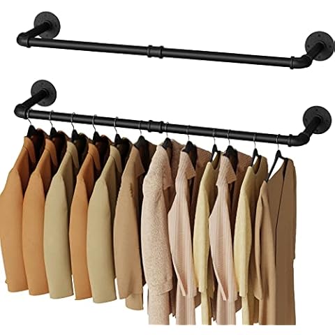 UlSpeed Wall Mounted Clothes Rack, 31.5in Industrial Pipe Wall Mount Clothing Rack, Space Saver Hanging Pipe Clothes Rack, Heavy Duty Garment Racks for Laundry Room, Closet Storage, 2 Packs Cover