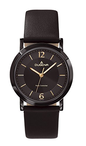 Preisvergleich Produktbild DUGENA Damen-Armbanduhr 4460843 Funkuhr, Quarz, schwarzes Zifferblatt, Edelstahlgehäuse, Mineralglas, Lederarmband, Dornschließe, 5 bar