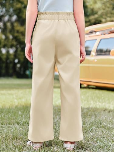 Image of Haloumoning Girls Wide Leg Pants High Elastic Smocked Waist Casual Flowy Cute Long Trousers