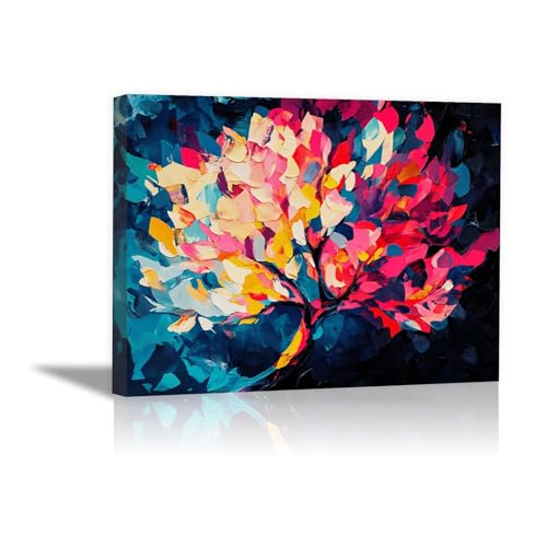 Grand tableau decoration salon arbre de vie bleu art moderne aquarelle