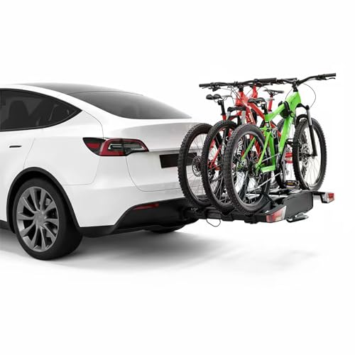 Bagażnik rowerowy na 2-3 rowery, składana konstrukcja, nośność 68 kg, zawiera uchwyty i kółka, idealny do rowerów elektrycznych i nieporęcznych