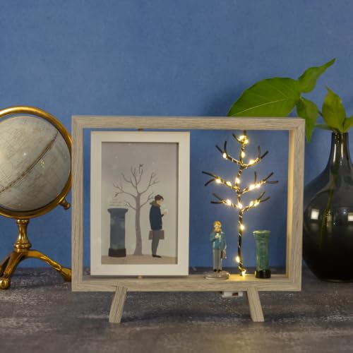 Image of Dual Photo Frame with LED Light - Tree Style Decorative Tabletop Photo Frame | Family Picture Display with Warm LED Illumination for Home, Living Room & Gifting