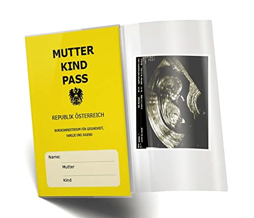 Olgs Mutter-Kind-Pass Hülle Österreich 2er Set Muki-Pass Schutzhülle Blanko Transparent mit Ultraschallbild-Fach Schwangerschaft