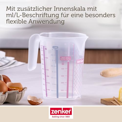 Foto von Zenker Sweet Sensation Messbecher 1000ml – Präzises Dosieren mit Vierfach-Skalierung, Hitzebeständigkeit: +100 °C, Spülmaschinengeeignet, Designed in Germany, Bunt