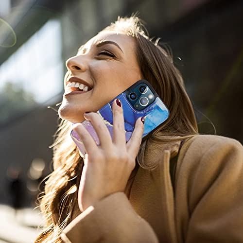 Image of HAOPINSH for iPhone 13 Pro Max Wallet Case with Card Holder, Blue Purple Marble Pattern Back Folio Flip PU Leather Kickstand Card Slots Case, Double Magnetic Clasp Durable Shockproof Cover 6.7 inch