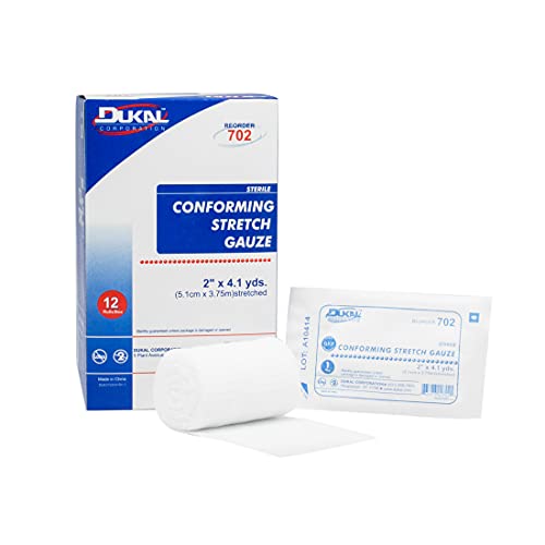 Dukal 702 Conforming Stretch Gauze, Sterile, 2 pulgadas de ancho, 4.1 yardas de largo, paquete de 96 miniatura 1