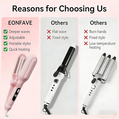 Image of 1&1.25 Inch Hair Crimper for Women - Curling Iron Waver Hair Tool to Adjustable Groove - Rizadora para Cabello - Anti-Scald Tech Hair Waver - Ionic Ceramic Coating for Long-Lasting,Fast Heating,Pink