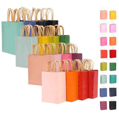 qiqee Large Kraft Paper Bags with Handles Bulk 13"x10"x5" 32-Packs Gift Bags 16 Different Senior Color Bags Multiple Uses（Large Size）