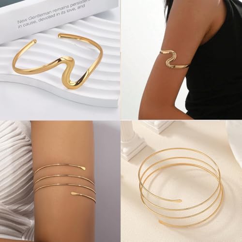 ItsStarred Minimalist Arm Cuff Gold, Upper Arm Bangle Bracelet, Arm Cuff Jewelry for Women, Adjustable Armband Set 6 Pieces4