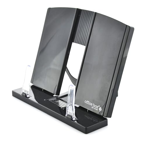 Office Box   Atril extensible para Lectura, ligero, fácil de abrir extender y guardar. Ajustable en altura, posición y anchura. Ideal para leer o mostrar, Color Negro en plástico Reciclado.