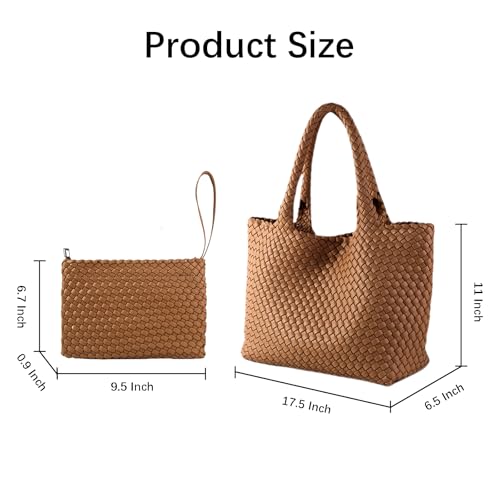 Image of Woven Tote Bag for Women Vegan Leather Handwoven Bags with Small Purse