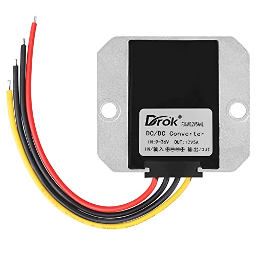 Image of DROK Boost Buck Converter 9V-36V to 12V 5A 60W Aluminium Shell Waterproof Auto Step Up Down Voltage Regulator 12V Volt Transformer for Car Audio Solar Power System LCD Television LED Display Screen